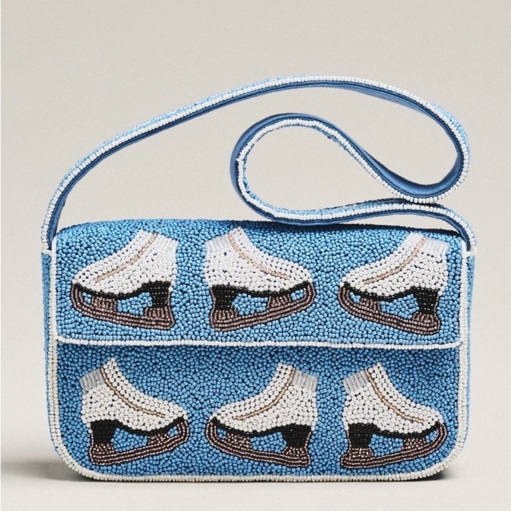Anthropologie The Fiona Beaded Bag: Winter Icon Edition Skates NWT